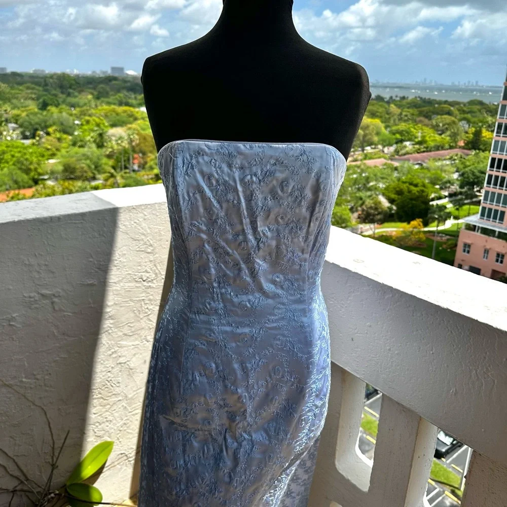 Jessica McClintock Blue Strapless Embroidered Gown Sz 10 Fits 6  NWT Formal Prom - Picture 10 of 13